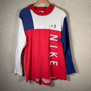 Nike Air Colorblock Hoodie Tee Mens Large Red White Blue Long Sleeve Streetwear